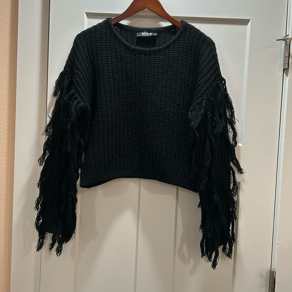 Blue B Women’s Black Fringe Sleeve Sweater